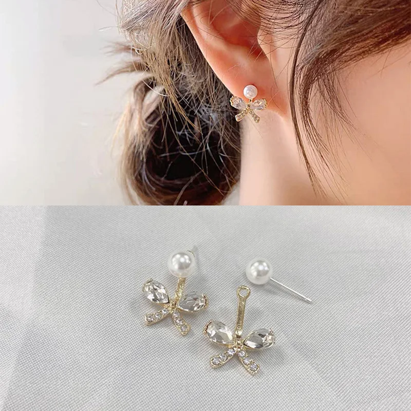 Корейские серьги гвоздики с кристаллами и жемчугом для женщин простые маленькие