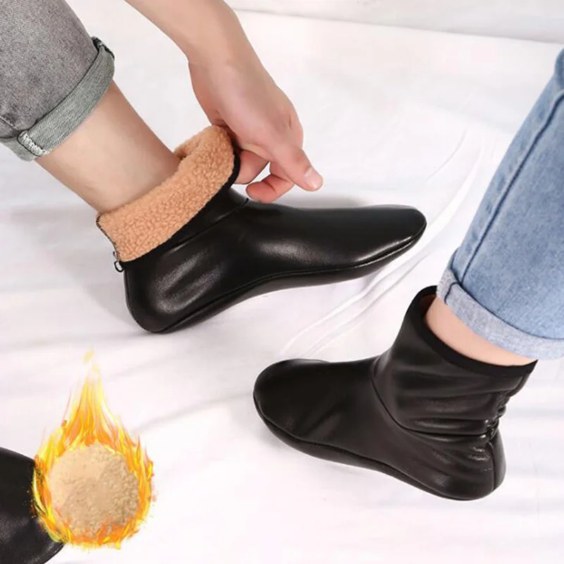Unisex Winter Warme Leder Thermische Boot Slipper Indoor Haus Weiches Nicht-Slip Socken Weiche Non Slip Socken Für Männer frauen – Detail 2