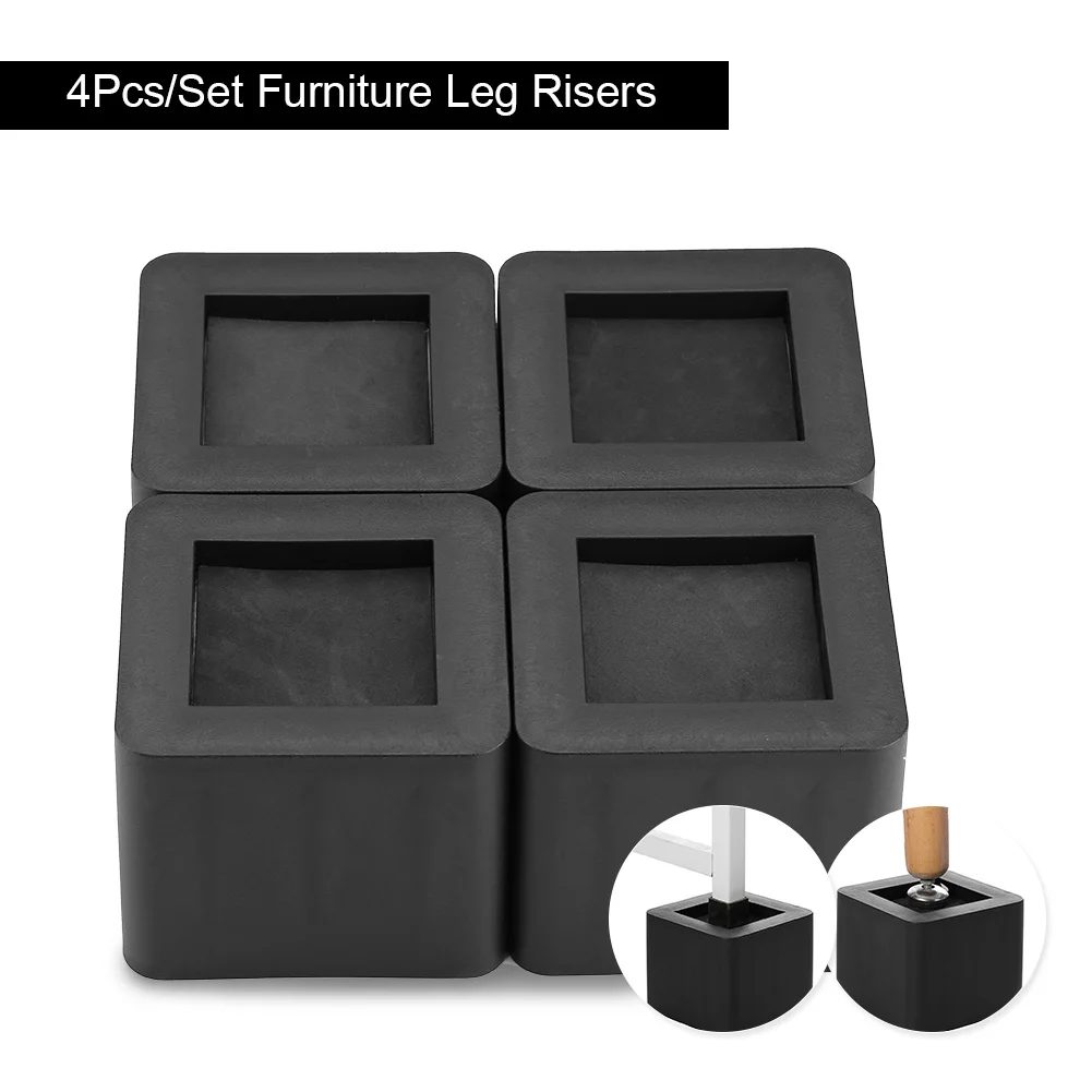 4pcs Set Furniture Leg Risers Pp Plastic Non Slip Riser For Table Desk Bed Sofa Black Color Square Table Foot Sofa Foot Bed Mat Furniture Accessories Aliexpress