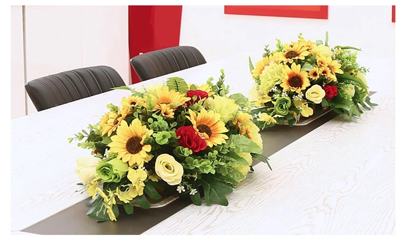Пользовательские роскошные DIY Свадебный декор стол цветок бегун искусственный ряд цветов композиция стол Центральная Роза Лилия зеленый лист