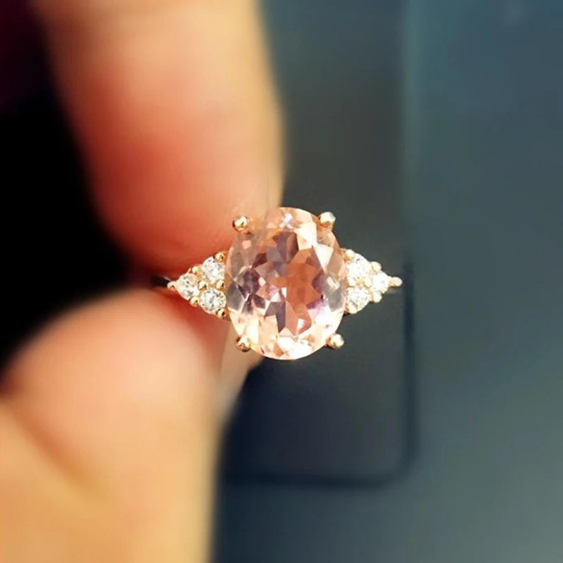 ZN Pink Oval Crystal Ring for Women Simple Style Engagement Ring Wedding Rings Jewelry Gifts womens ring