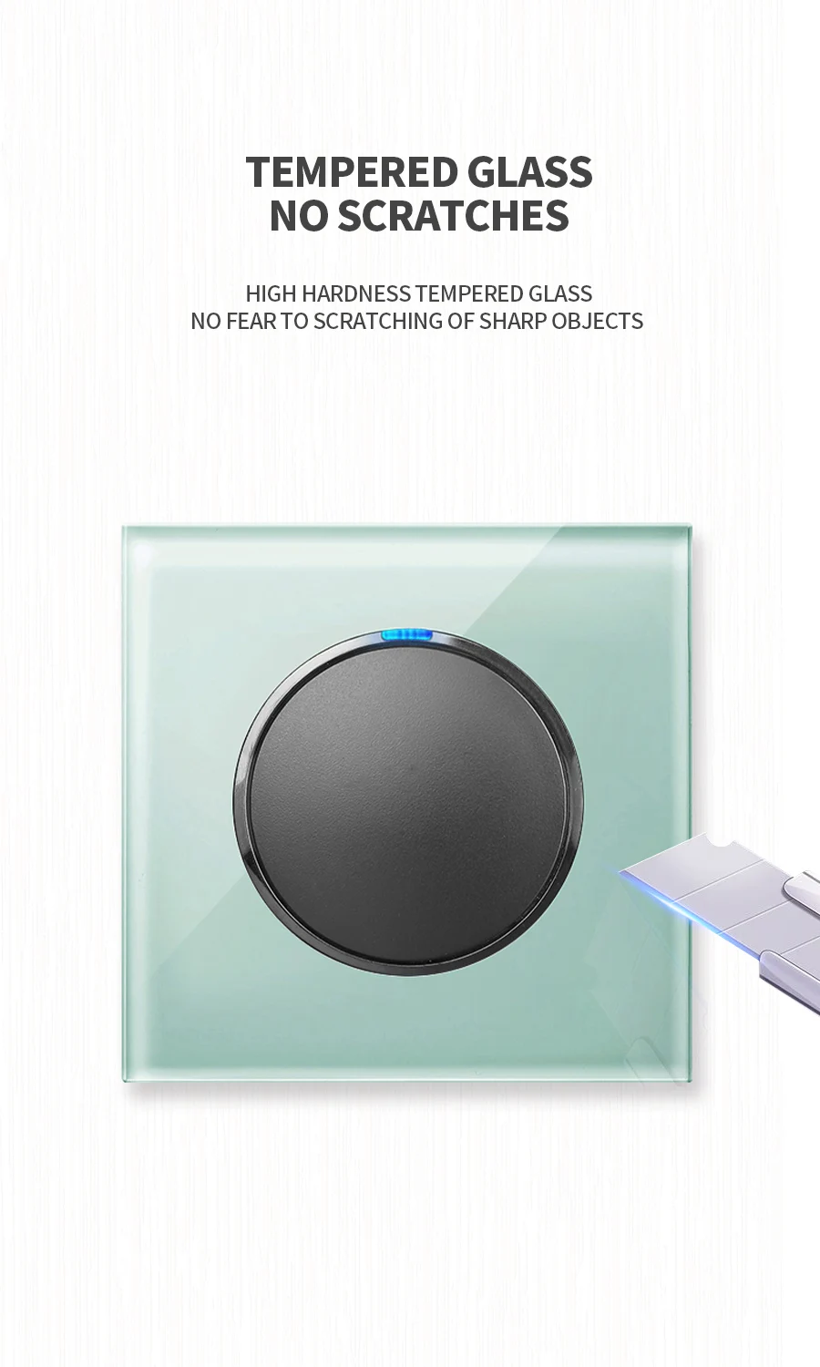 KAMANNI Frameless Grey Glass Panel Luxury Wall Rocker Light Button Switch Socket Led Indicator 2 Gang Controls 1/2Way New Design