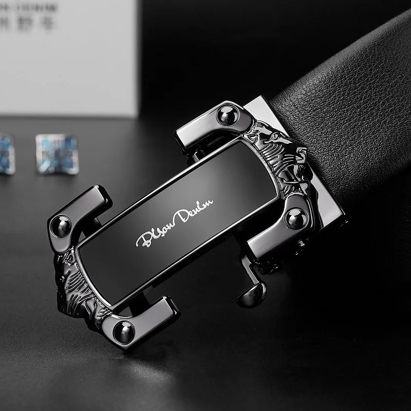 Мужской ремень BISON DENIM из натуральной кожи с автоматической пряжкой из сплава, роскошный мягкий ремень из коровьей кожи, дизайнерский поясной мужской ремень N71501