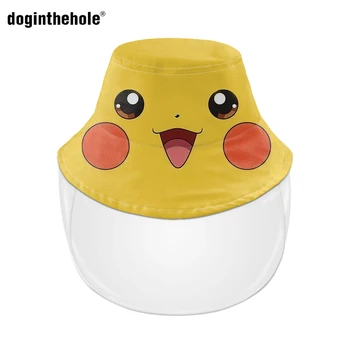 

Doginthehole Pokemon Bucket Hat Summer Pikachu Pattern Cute Fishment Hat Clear Facial Mask Safety Anti-spitting Protective Caps