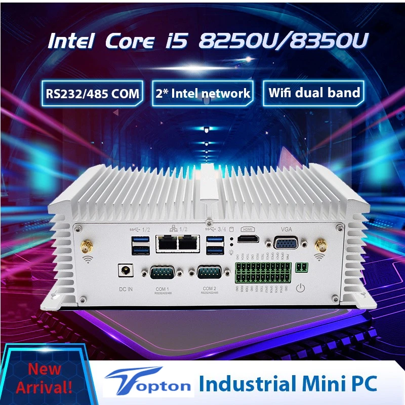 Промышленный безвентиляторный ПК Intel i5 8350U i7 7500U Настольный Мини компьютер Linux Ubuntu 6* COM 8* USB 2* LAN HDMI VGA GPIO DDR4 SIM 4G LTE