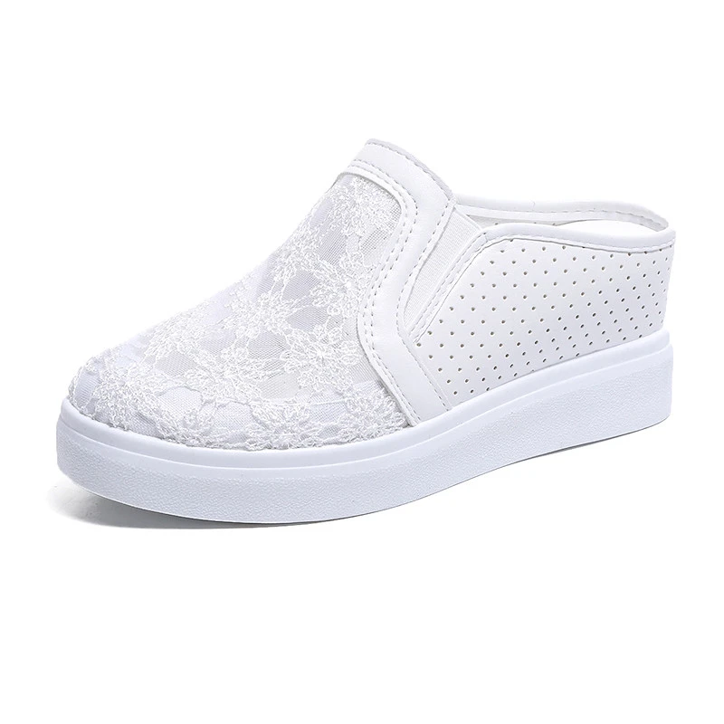 

Women Mesh Casual Shoes Flat Platform Wedge Shoes Height Increasing 7CM Hollow Hole Breathable Mesh Sneakers Women Slippers 2019