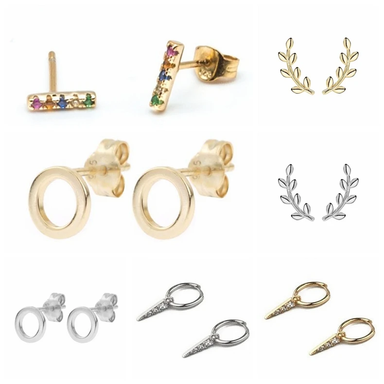 

100% sterling silver Stud earring Colorful zircon earrings fashion earring for girl gold wedding women ear rings jewelry A30