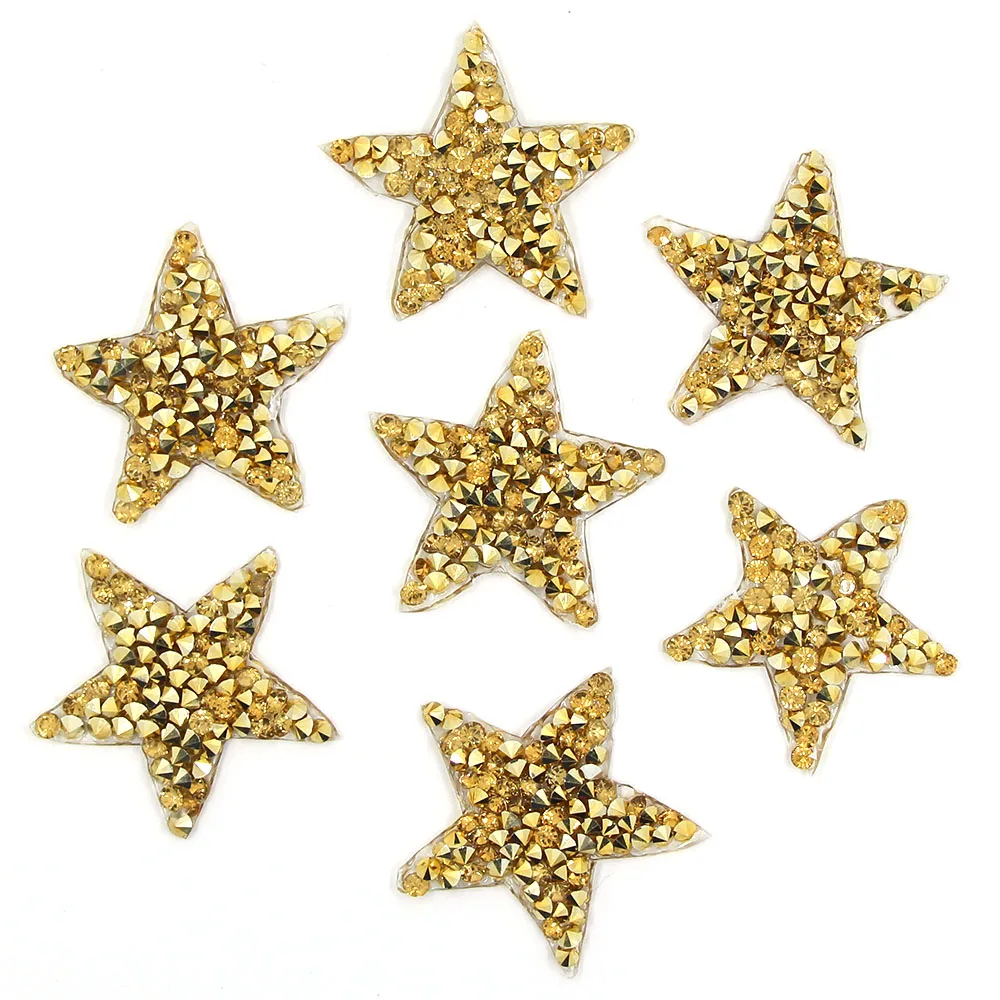 1Pcs Star Rhinestone Patches Pentagram Stickers For Clothes With Iron Sewing Sequin Embroidered Patches For T-shirt DIY