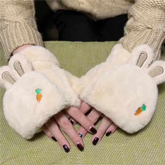 pattern 5 Теплые Зимние перчатки для женщин с милой пандой, утепленные бархатные хлопковые перчатки без пальцев для девушек - Цвет: pattern 5