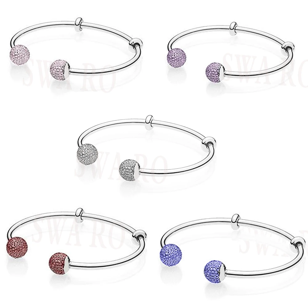

Classic 925 Silver Sparkling White, Red, Purple, Pink, Blue Cubic Zirconia Open Bracelet Diy Original Lady Jewelry Birthday Gift