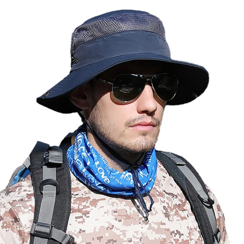

Summer Bucket Hats Men Fishing Hat Light Cotton Panama Sun Protection Male Cut Hiking Camping Sombrero Wide Brim Caps