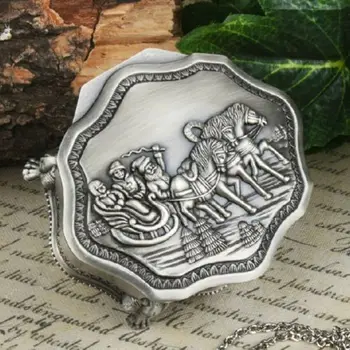 

Tibet Silver Carved Horse-drawn Sleigh Octagonal Jewelry Box Storage Box