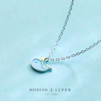 

Modian Cute Blue Enamel Charm Whale Necklace for Women Gifts Party Summer 925 Sterling Silver Jewelry Collar 2020 New Design