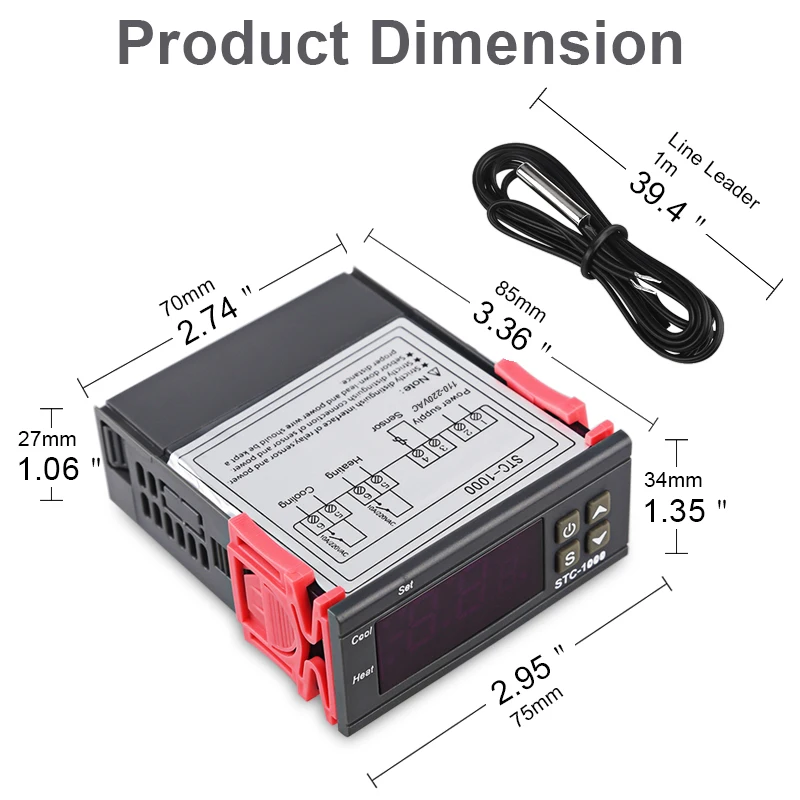 STC-1000 Digital Temperature Controller Thermostat Thermoregulator Relay LED 10A Heating Cooling Controller With NTC Sensor