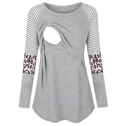 Maternity Tshirt Women Mom Pregnant Nursing Baby Long Sleeved Stripe Tops Maternidad Ropa Lactancia Breastfeeding T Shirt