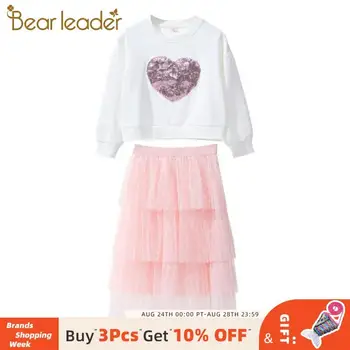 

Bear Leader 2020 New Girls Casual Outfits Heart Pattern Tops and Polka Dot Layered Dress Teenager Girls Cute Princess Suits