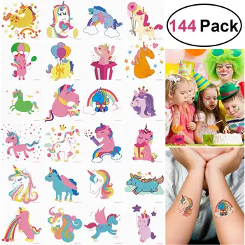 

UNOMOR 144 Pcs Temporary Tattoos Unicorn Stickers Party Supplies Party Favors for Boys Girls