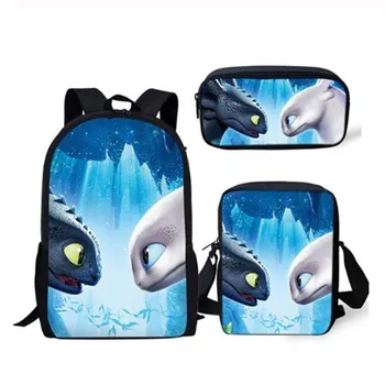 

2020 New 3Pcs/Set How to Train Your Dragon Pattern 3D Print School Bags For Kids Backpack Women Fashion Travelling Backpack