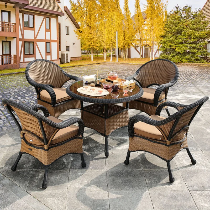 Hotel Balcony Garden Furniture Sets Outdoor Restaurant Cafe Leisure Table Chair European-style Terrace Home Villa Rattan Chairs