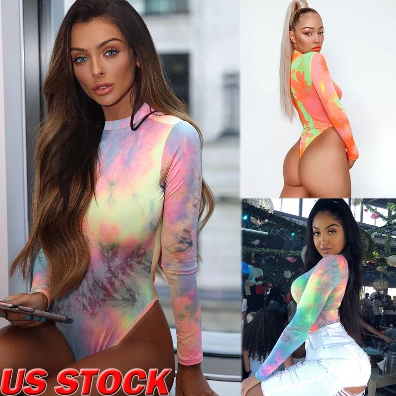 Модные облегающие боди с принтом Tie Dye, Осень-зима, новинка, женские Сексуальные облегающие Вечерние боди с длинным рукавом и круглым вырезом, уличная одежда