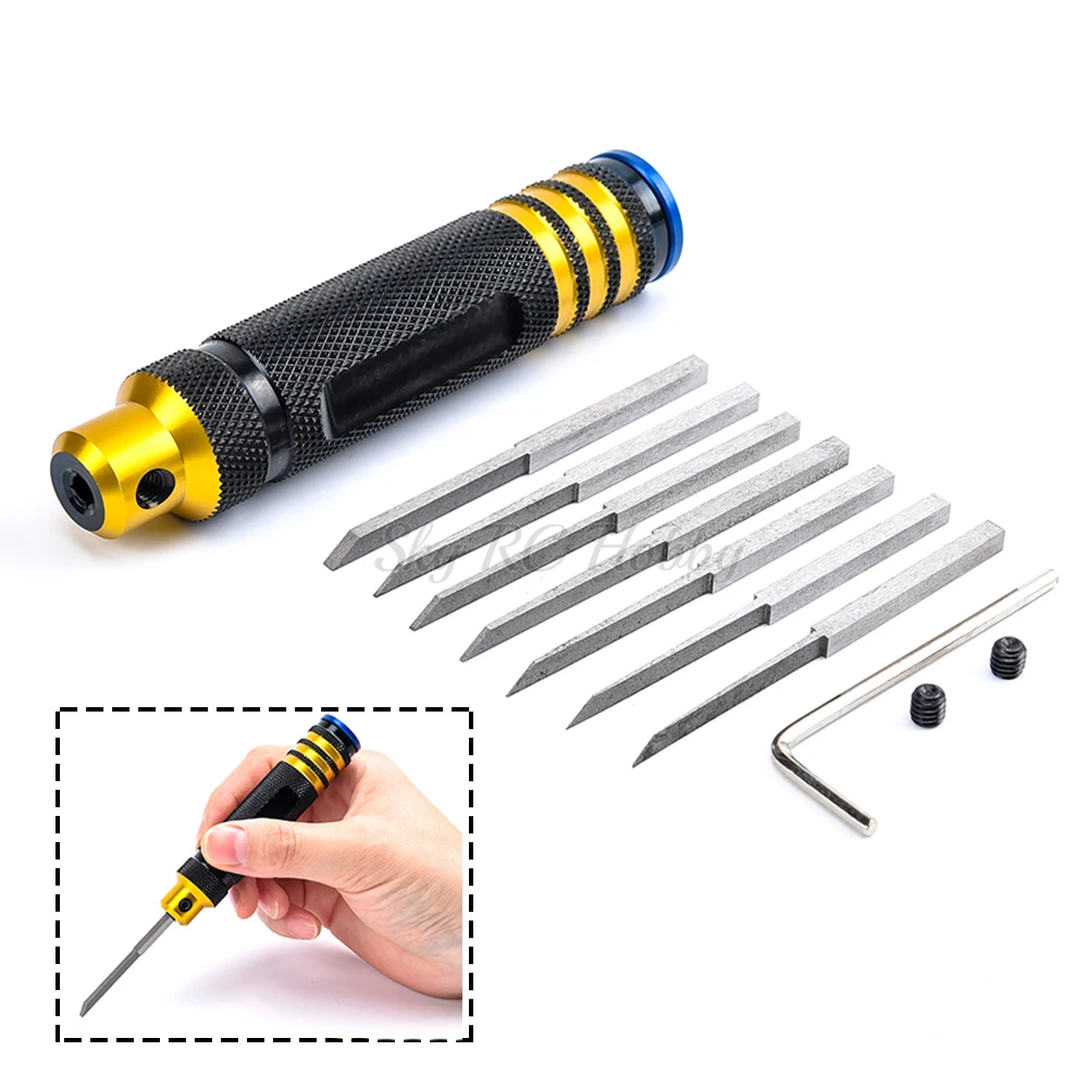 Prime Model Scriber with Blade Gundam Resin Carved Scribe line Hobby Cutting Tool Chisel + 7 Replace Blades For RC Car / Drone