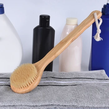 

Bamboo Long Handle Shower Brush SPA Exfoliating Bath Brushes Body Back Massage Scrubber Bath Cleaning Brush Bathroom Tools