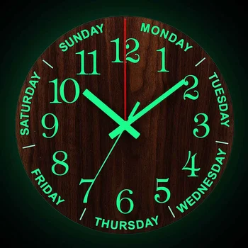 

12 Inch Luminous Wall Clock Wood Silent light In Dark Night Nordic Fashion Wall Clock Non Ticking Clock With Night Light