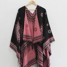 Женская мода, Ретро стиль, пончо с кисточками, шаль, накидка, кардиганы, Зимняя женская Этническая шаль, шарфы, Пашмина, Руана, женский