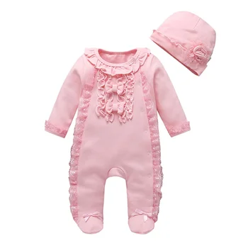 

Spring Autumn Casual Fashion Baby Girl Long Sleeve Bodysuit And Hat Kids Two-piece Outfit Set