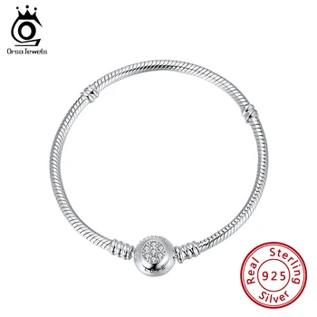 

ORSA JEWELS Authentic 925 Sterling Silver Snake Chain Basic Bangle Bracelet for Woman Original DIY Jewelry Accessories CBB01
