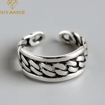 

XIYANIKE 925 Sterling Silver Vintage Geometric Wide Ring for Women Wedding Couple Creative Handmade Jewelry Size 17mm Adjustable