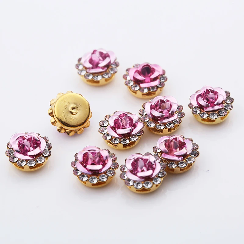 Pink RESEN, 100 шт, 10 мм, разноцветные модные круглые стразы для шитья, стеклянные хрустальные стразы в форме цветка, пришивные стразы для свадебного украшения - Цвет: Pink