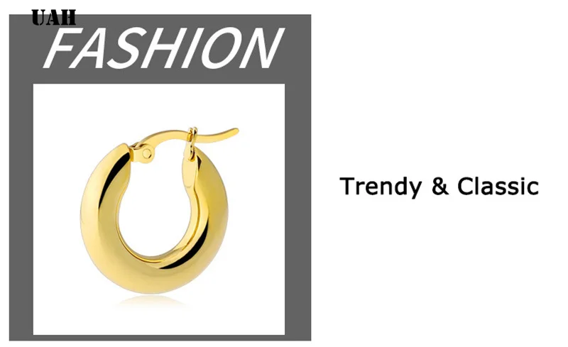 UAH Two-color Gold color Women Gift Sale Fashion Jewelry Stainless Steel Wives Round Fancy Hoop Earrings