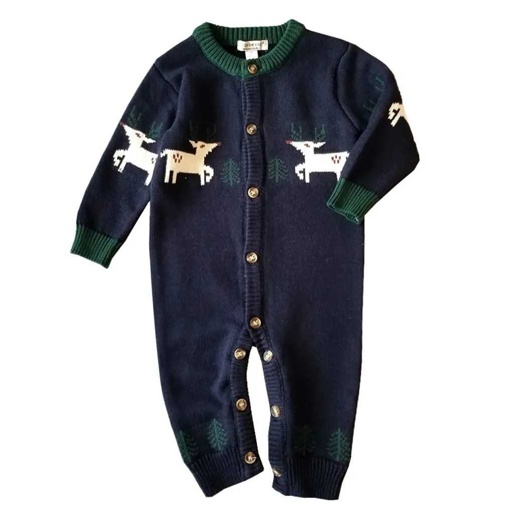 Emmababy для новорожденных, для маленьких мальчиков и девочек Рождественские боди одежда для сна с длинными рукавами и принтом оленей комбинезон шапка пижамы вечерние костюм, одежда для детей 15