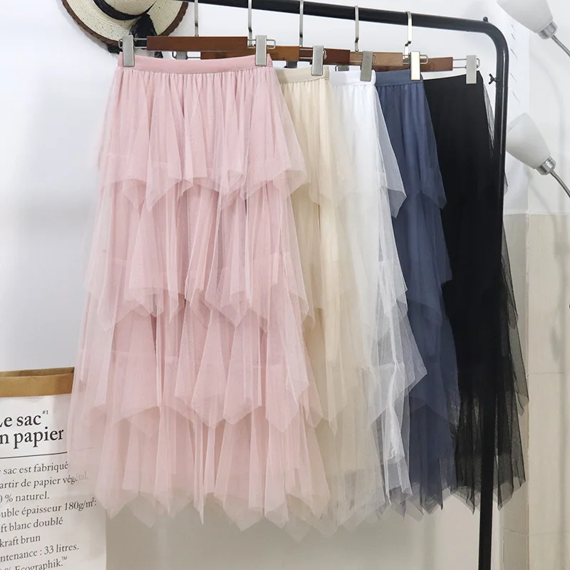 

[Attachment] Irregular Mesh Dress Fairy Skirt 2019 Spring New Style Gauze Skirt Mid-length Layers Cake Dress