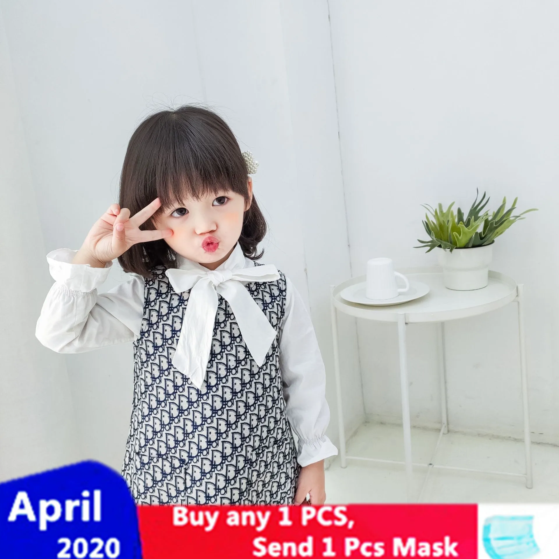 

XINI MOMMY 2020 spring and autumn korean clothes letter D baby girl dress Bohemian girls clothes baby girl clothes