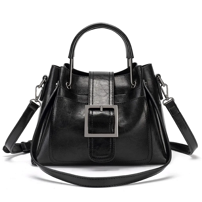 Женская сумка-мессенджер, винтажная сумка на плечо, женские сумки, дизайнерская Высококачественная женская сумка из восковой кожи - Цвет: Black