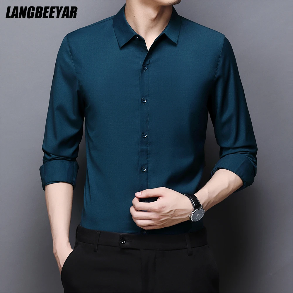 Camisas de vestir de manga larga hombre, camisas formales de Color sólido, coreanas, alta calidad, nueva marca moda|Camisas informales| - AliExpress