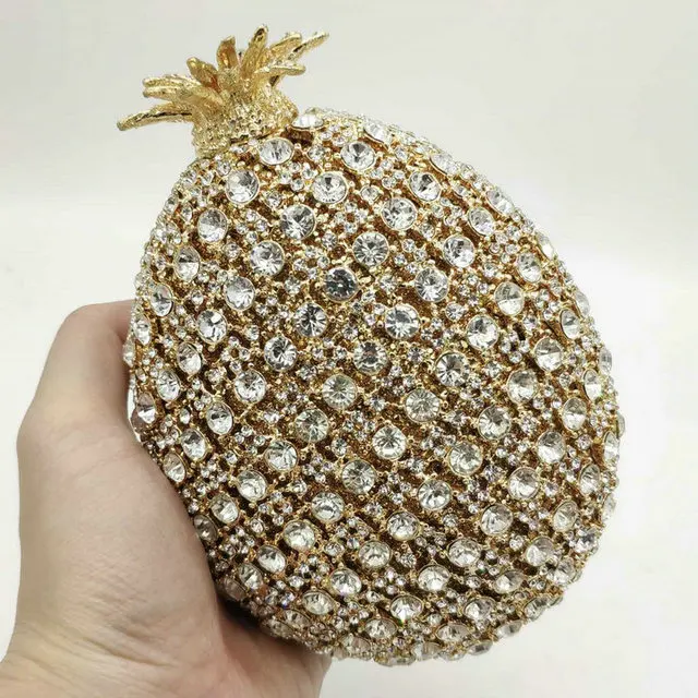 Pineapple Crystal Evening Bags and Clutches for Women Formal Dinner Purses Party Rhinestones Handbags 