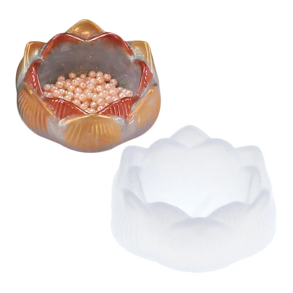 

Lotus Shaped 3D Flowerpot Aromatherapy Plaster Candlestick Silicone Mold Concrete Cement Pot UV Epoxy Resin Mold Ashtray Mould