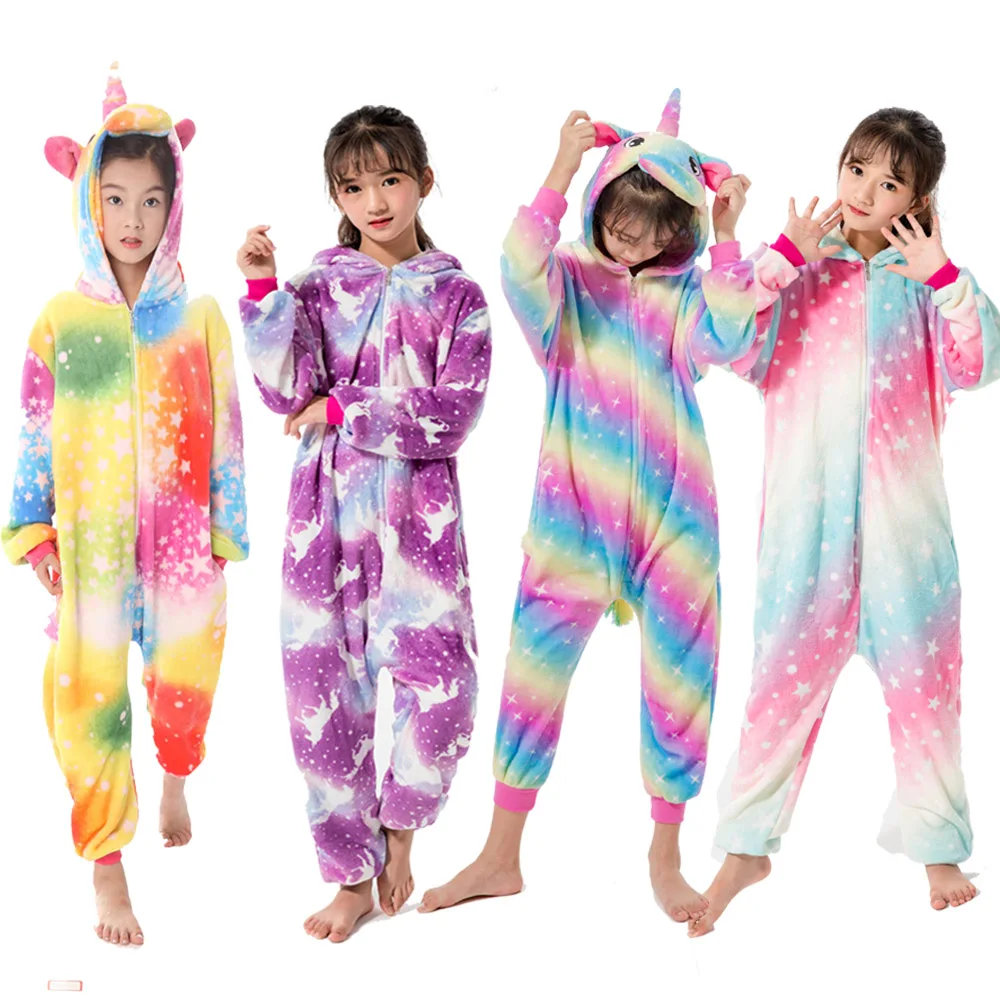 Фланелевый теплый комбинезон, детские пижамы, кигуруми, детские пижамы с единорогом для мальчиков и девочек, Мультяшные животные, косплей, Пижама для детей