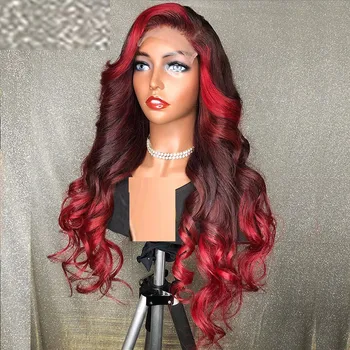 

T Red Highlight 4*4 Lace Closure Wig Brazilian Body Wave Human Hair Wigs for Black Women 180 Density Lace Closure Remy Hair Wigs