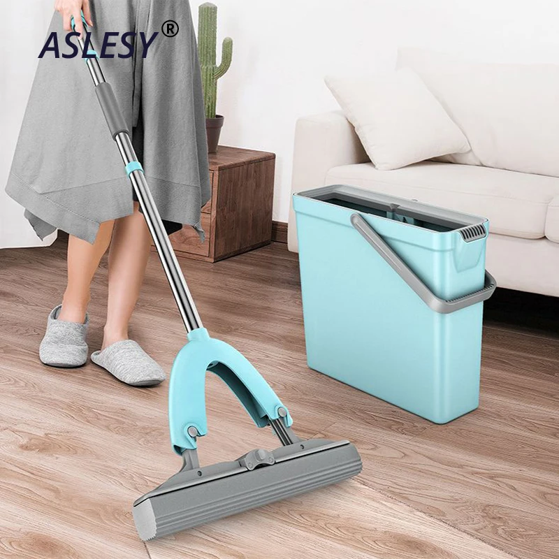 

Sponge Water Suction Mop Upright Cleaning Squeeze Water Free Hand Wash Wet and Dry Dual-use Folding Household Mops with Bucket