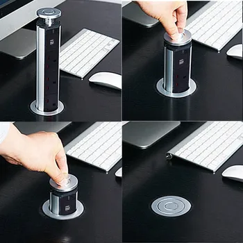 

2500W US/UK/EU/AU Plug Pull pop-up Electrical Socket 4 Power 2 charge USB Aluminum Shelf LED Desk Worktop Extension Table Home