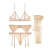 Varsbaby sexy bra+thongs+garter+stockings 4pcs transparent underwear wire free seamless bra set ► Photo 3/6