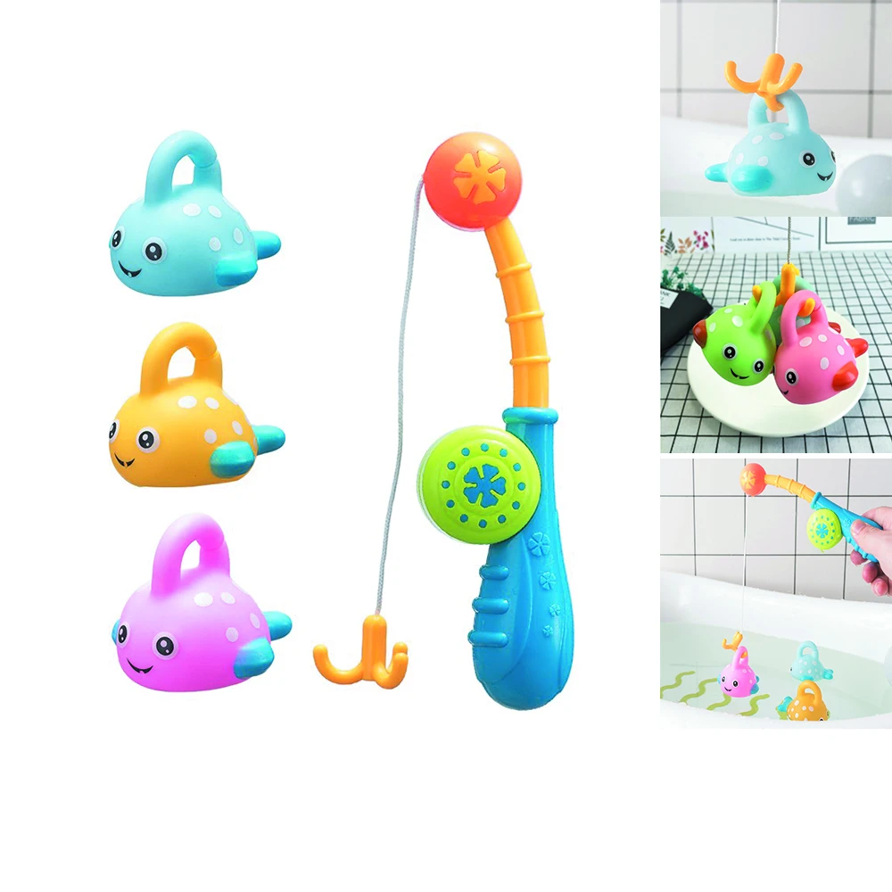 4pcs Set Bath Toys for Toddlers Colorful Floating Fishing Games with Fishes Fish Rod Baby Bathing 3