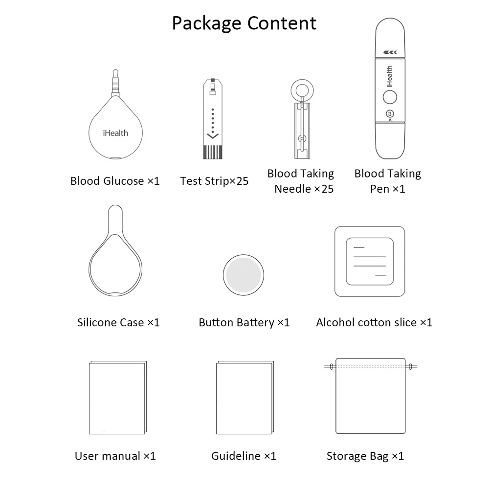 Ihealth Diabetes Detection Blood Glucose Meter Sugar Glucose Test Meter Kit+25pcs Test Strips Lancets Blood Collecting Needles