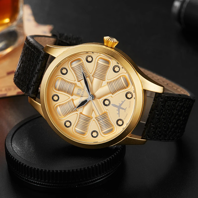 

2019 Unique Cool Aircraft Engine Shape Mens Watches Top Brand Luxury Military Male Watch Sport Wristwatch Relogio Masculino