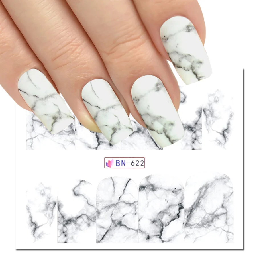 1pc Marble Series Nail Art Sticker Water Transfer Decal White Black Gradient Full Wraps Charm Nail Art Manicure Tips LABN613-624