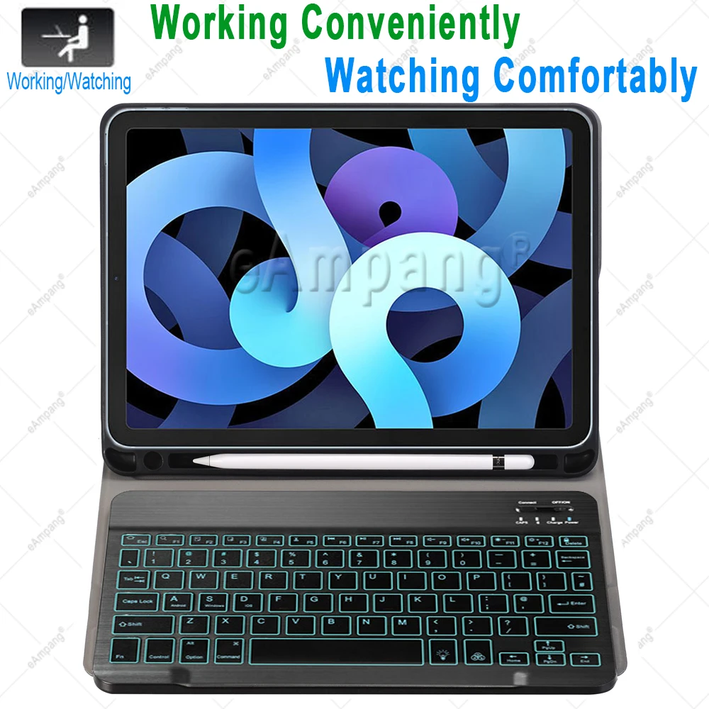 Case do Teclado para Ipad A2324 A2072 Capa 7 Cores Retroiluminado Russo Espanhol Árabe Hebraico Teclado Bluetooth ar 4th 4 10.9 2021 - Imagem 2